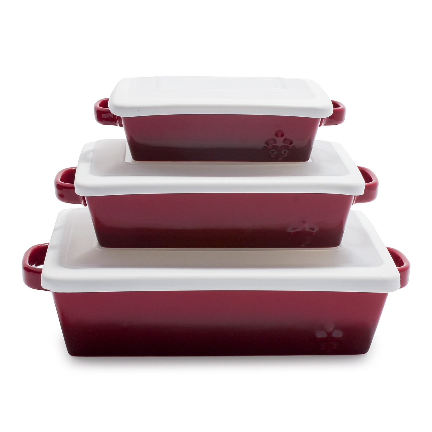 slide 1 of 1, La Marque 84 Oven to Table Baker Set with Lid, Red, 3 ct