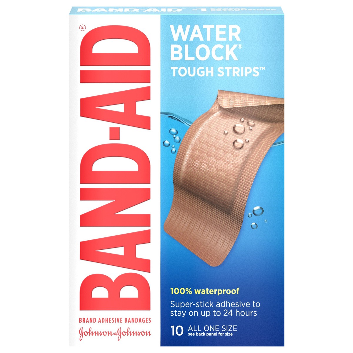 slide 1 of 8, BAND-AID Brand Water Block Tough Strips Bandages, Extra Large, 10 ct