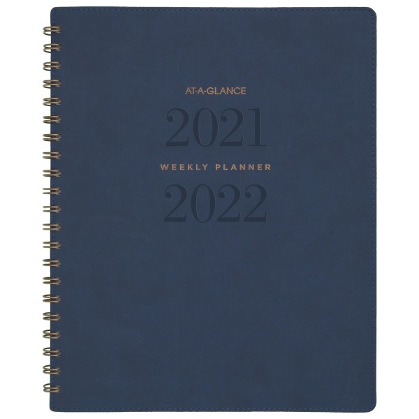 slide 1 of 8, At-A-Glance 13-Month Signature Collection Academic Weekly/Monthly Planner, 8-1/2'' X 11'', Navy, July 2021 To July 2022, Yp905A20, 1 ct