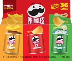 Pringles Potato Crisps Chips, Lunch Snacks, On-the-Go Snacks, Grab N'' Go, Variety Pack, 49.2oz Box, 36 Cans