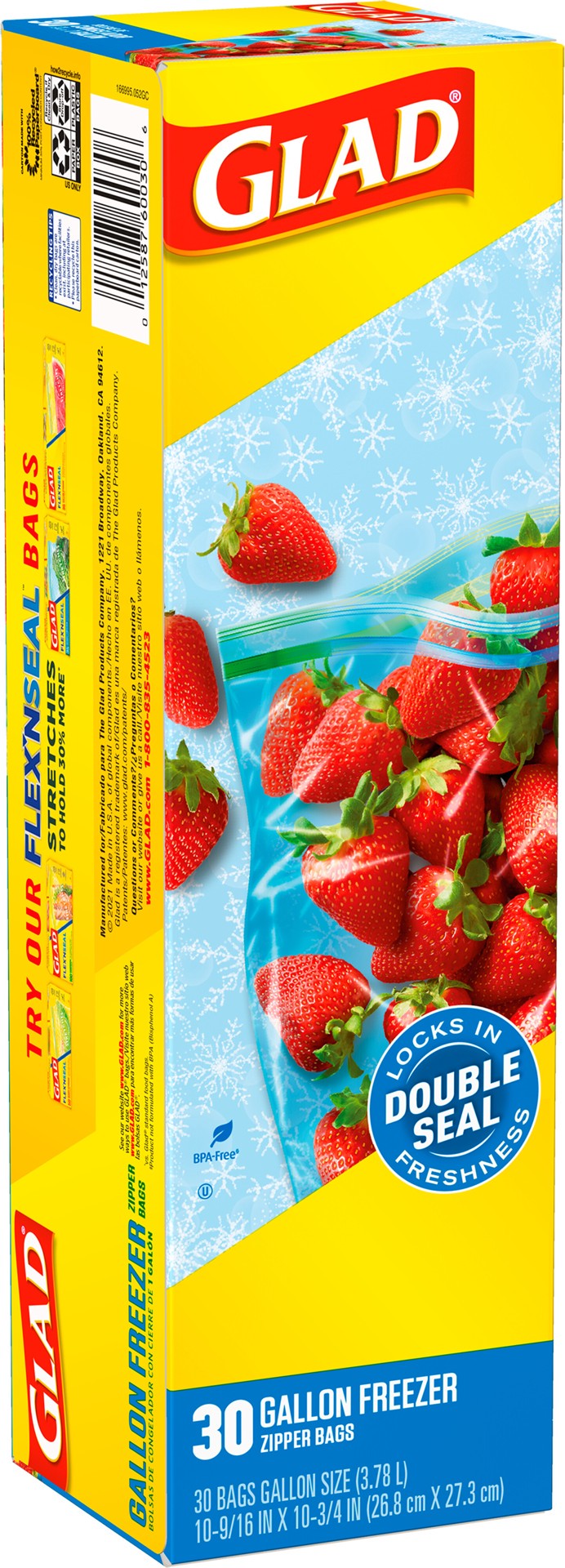 slide 4 of 5, Glad Large Gallon Freezer Zipper Bags 30 ea, 30 ct