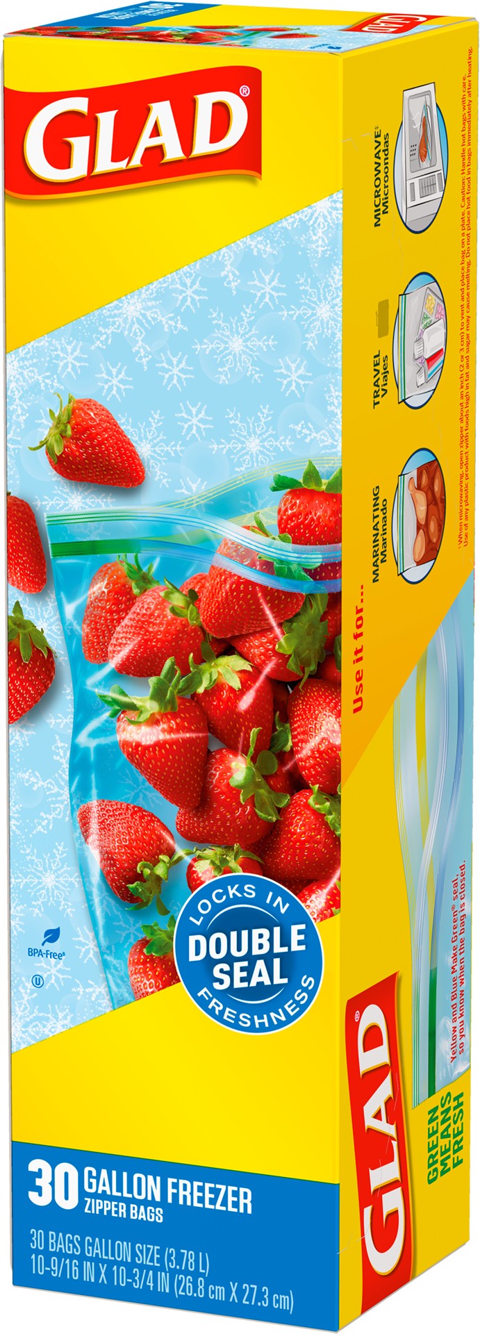 slide 3 of 5, Glad Large Gallon Freezer Zipper Bags 30 ea, 30 ct