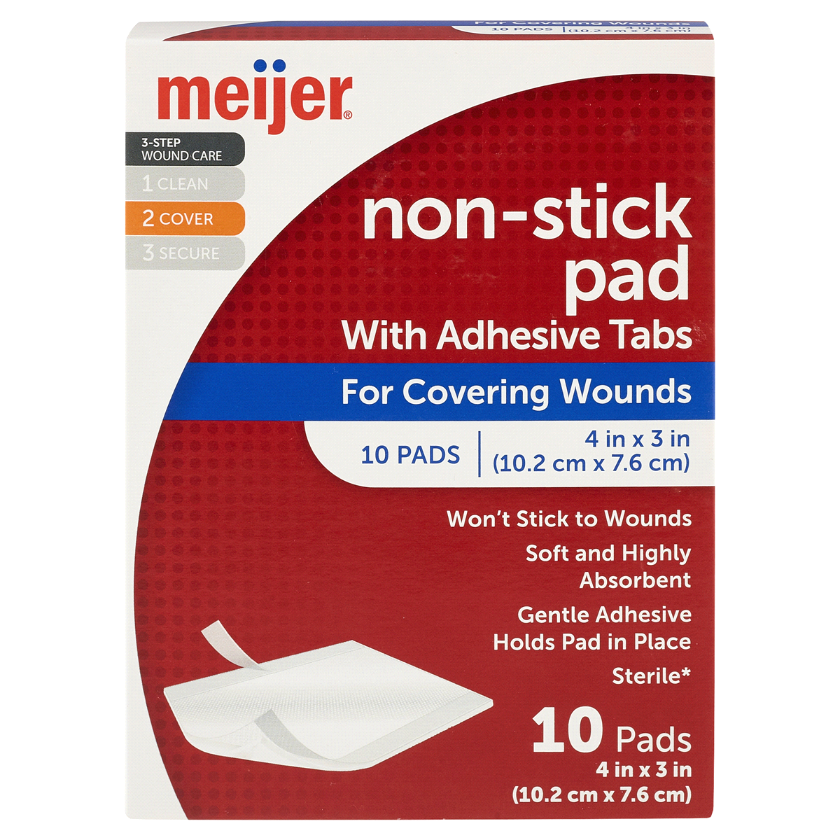 slide 1 of 4, Meijer Non-Stick Adhesive Pads with Tabs, 3"x4", 10 ct