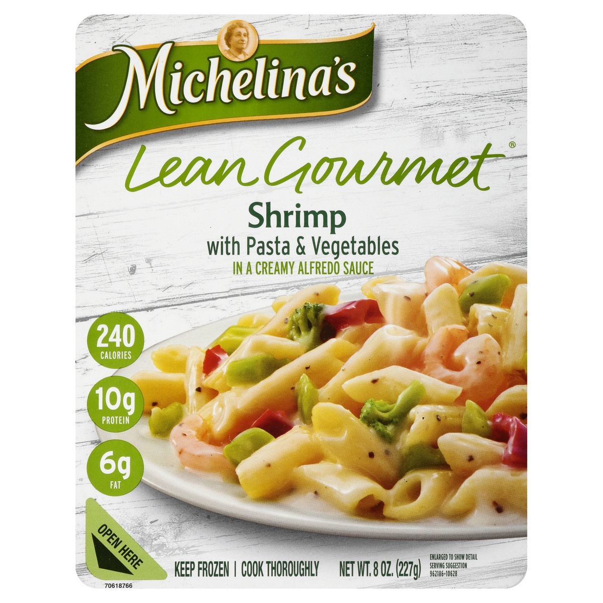 slide 1 of 6, Michelina's Lean Gourmet Shrimp With Pasta & Vegetables In A Creamy Alfredo, 8 oz