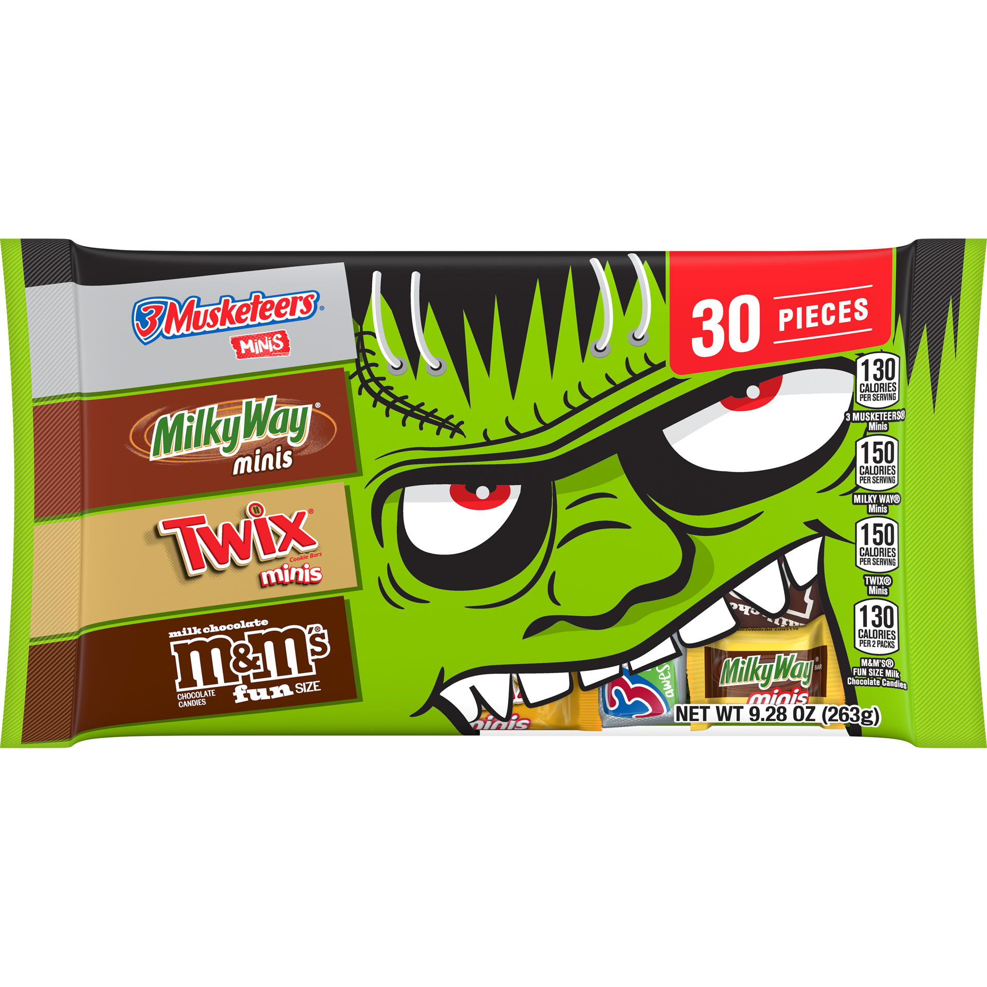 slide 1 of 8, Wrigley M&M'S, TWIX, MILKY WAY, & 3 MUSKETEERS Milk Chocolate Halloween Candy, 30 Ct Bulk Bag, 9.28 oz