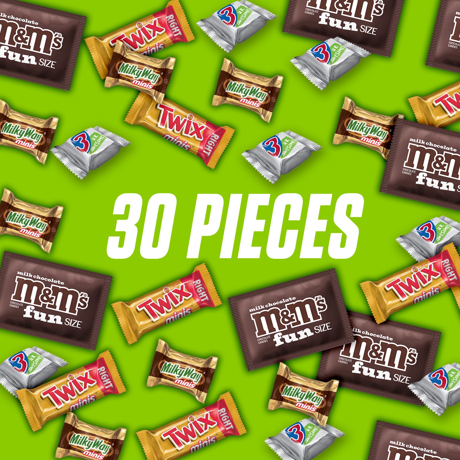 slide 2 of 8, Wrigley M&M'S, TWIX, MILKY WAY, & 3 MUSKETEERS Milk Chocolate Halloween Candy, 30 Ct Bulk Bag, 9.28 oz