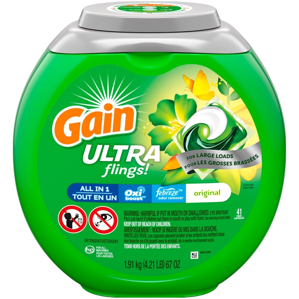 slide 1 of 1, Gain Original Scent Ultra Flings Liquid Laundry Detergent Pacs, 41 ct
