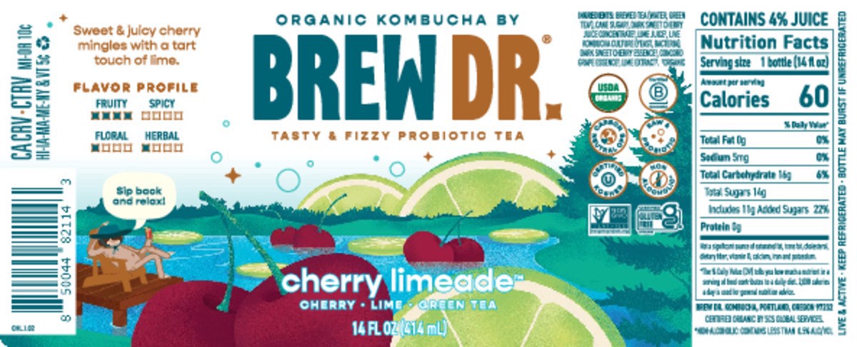 slide 4 of 14, Brew Dr. Brew Dr Kombucha Cherry Limeade 14oz, 14 fl oz