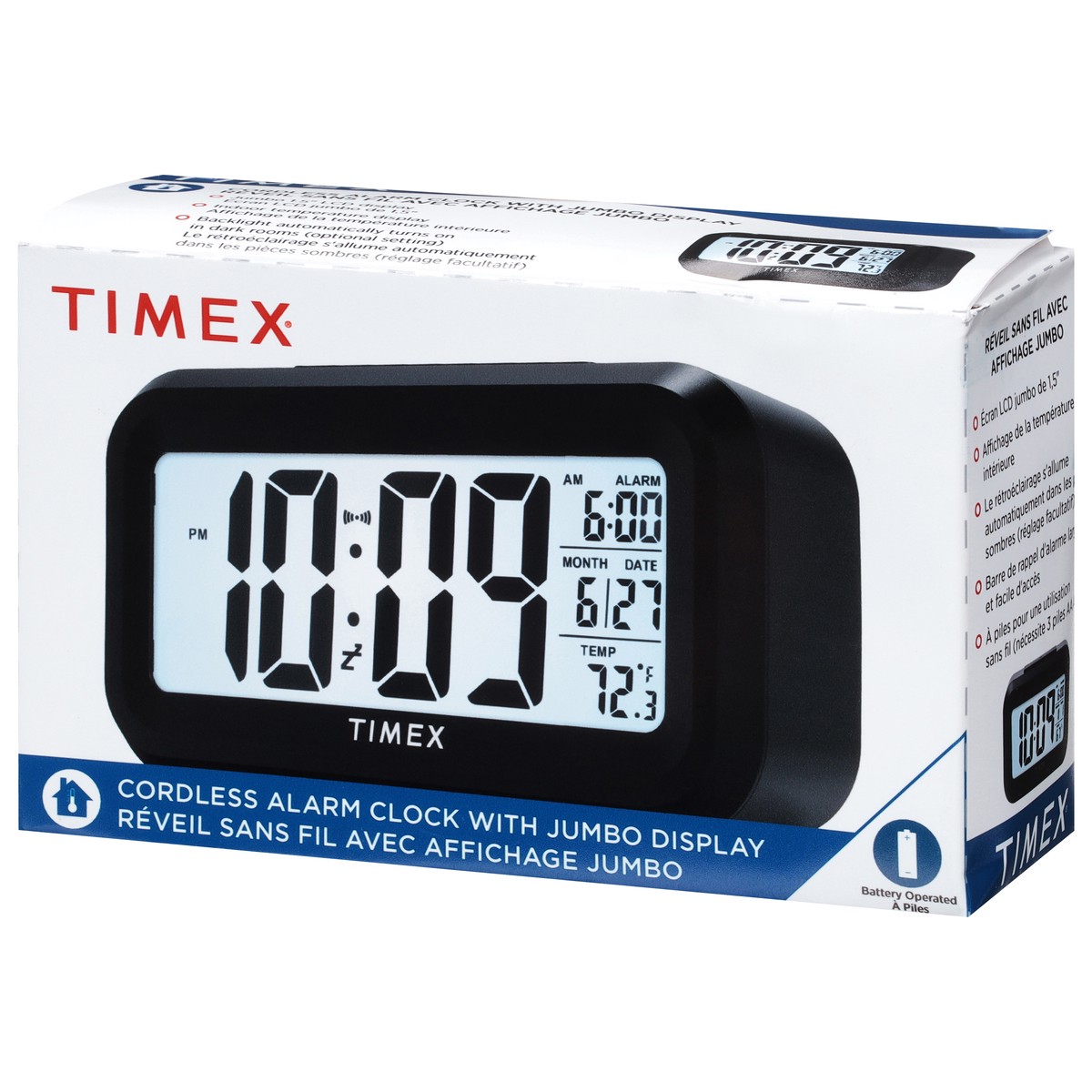 slide 3 of 9, Timex Portable Battery Operated Alarm Clock With Large Display, 1 ct