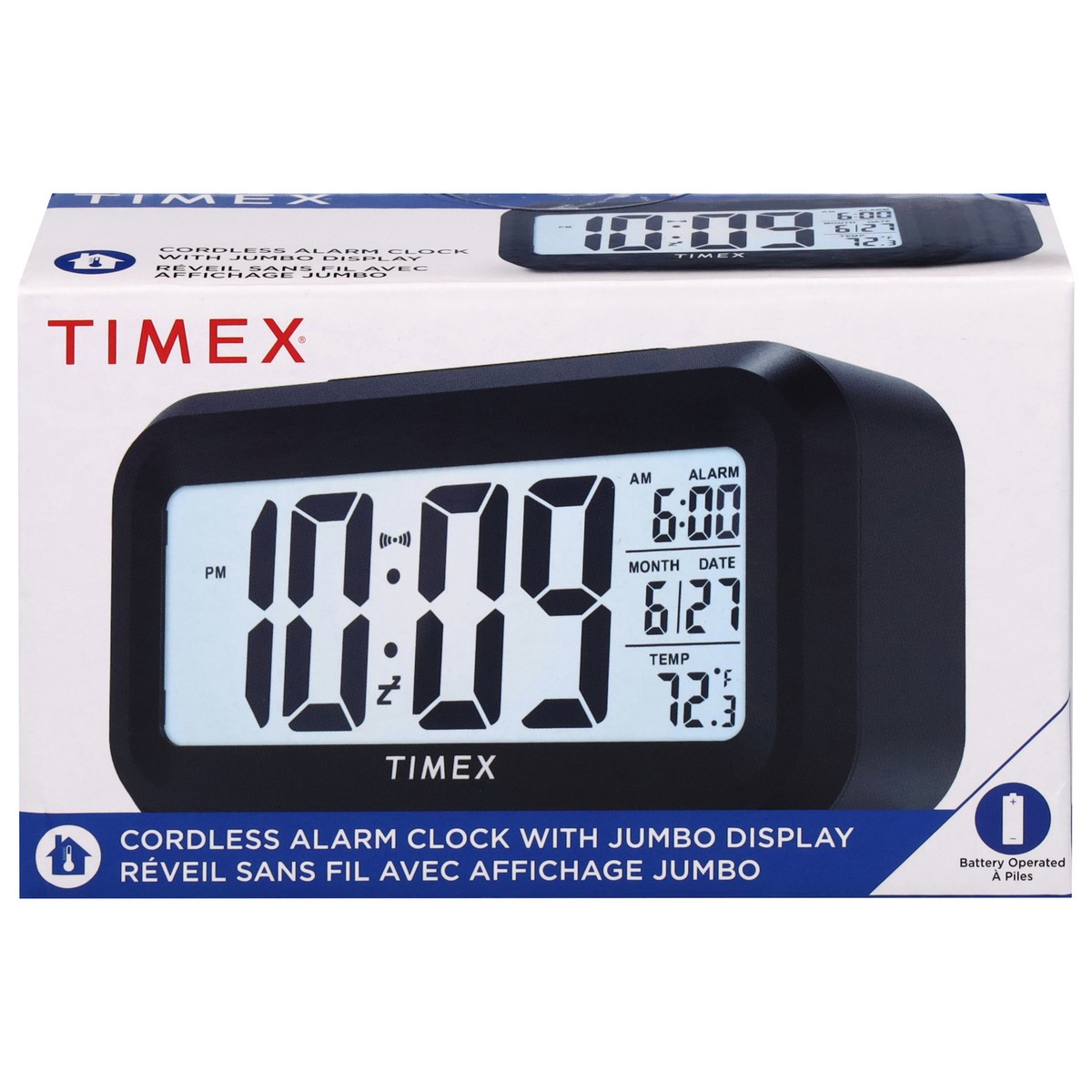 slide 1 of 9, Timex Portable Battery Operated Alarm Clock With Large Display, 1 ct