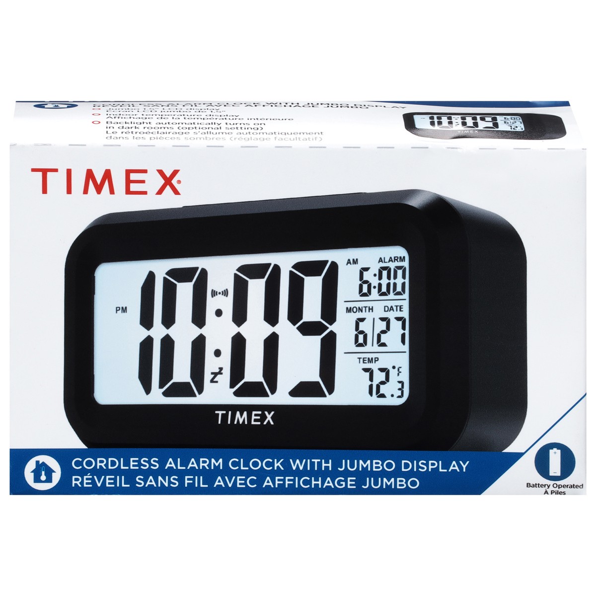 slide 5 of 9, Timex Portable Battery Operated Alarm Clock With Large Display, 1 ct