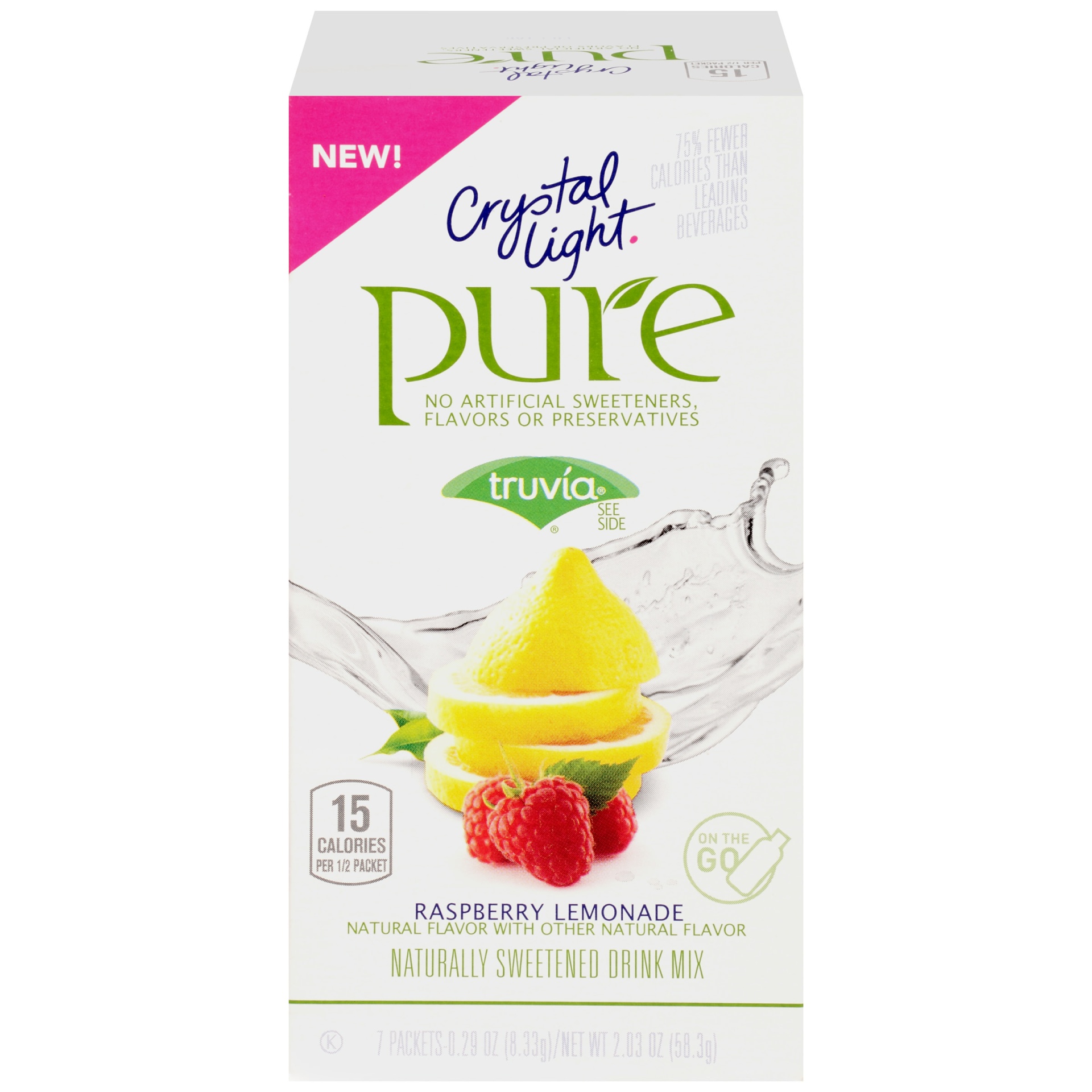 slide 1 of 6, Crystal Light Pure Raspberry Lemonade Naturally Flavored Powdered Drink Mix with No Artificial Sweeteners On-the-Go Packets - 7 ct, 7 ct