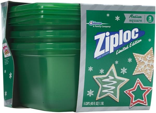 slide 1 of 1, Ziploc Holiday Green Medium Square Containers, 3 ct