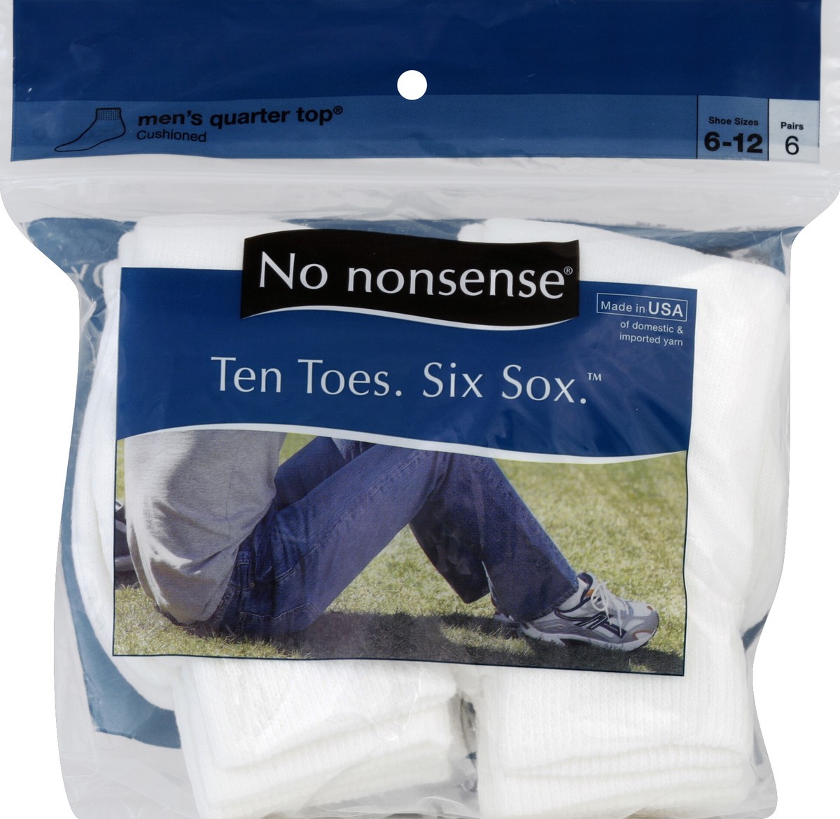 slide 2 of 2, No Nonsense Men Quarter Bag White Socks, 6 ct