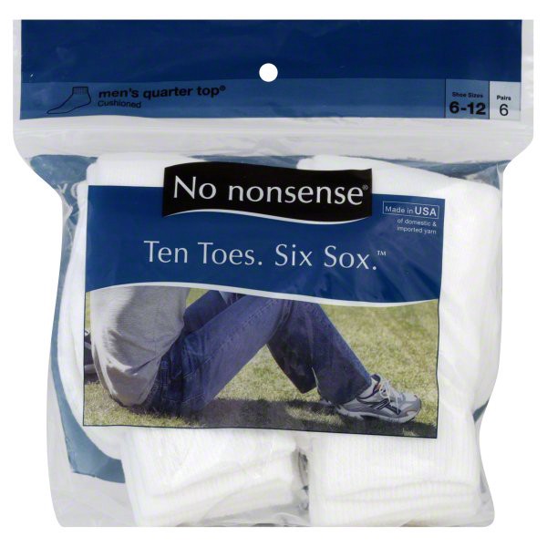 slide 1 of 2, No Nonsense Men Quarter Bag White Socks, 6 ct