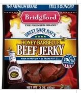 slide 1 of 1, Bridgford Beef Jerky Sweet Baby Rays Honey Barbecue, 3 oz