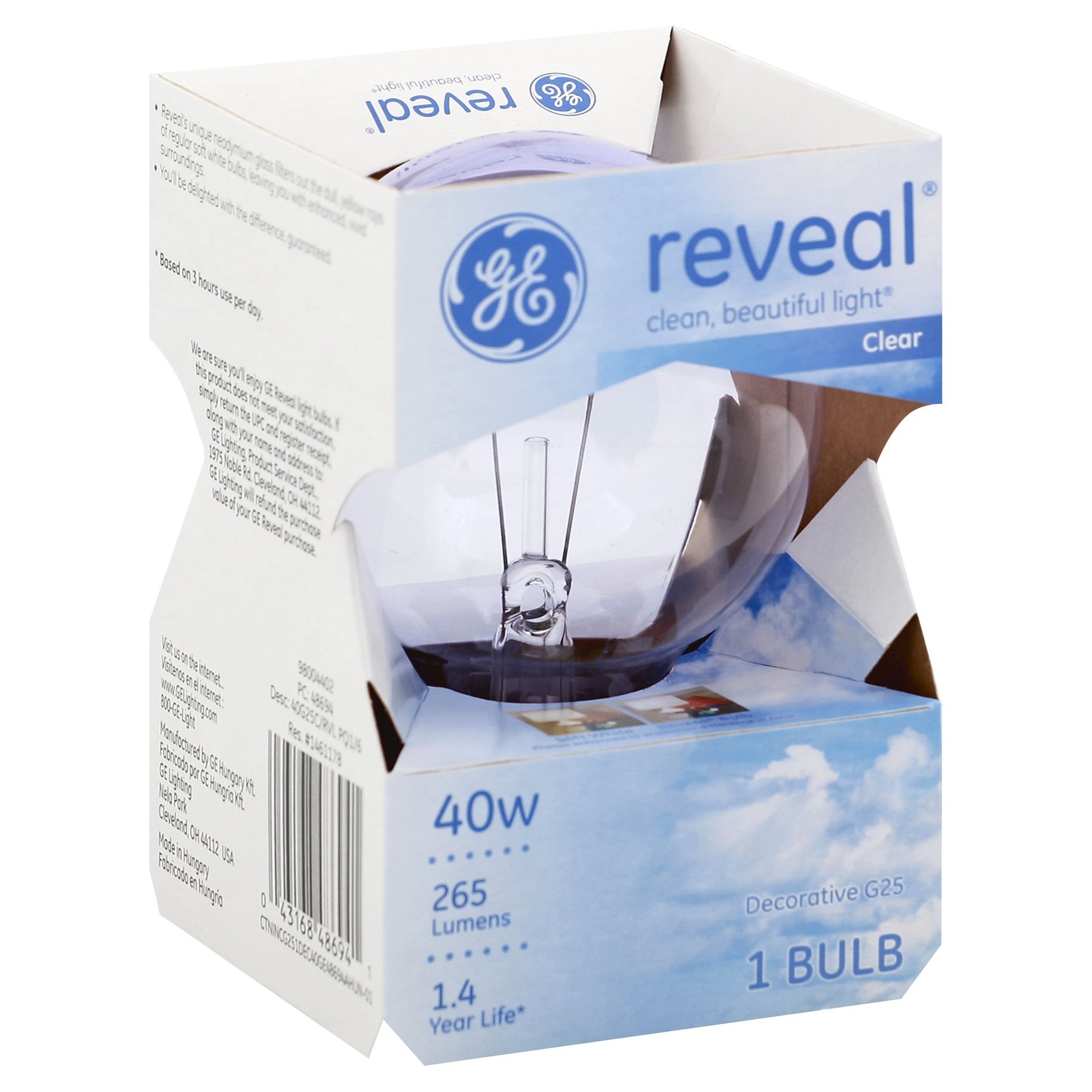 slide 1 of 1, GE Reveal 40 Watt G25 Globe Light Bulb, 1 ct