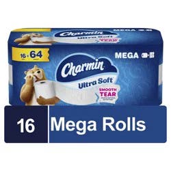 Charmin Toilet Paper Ultra Soft, 16 Mega Rolls, 2-ply Bath Tissue