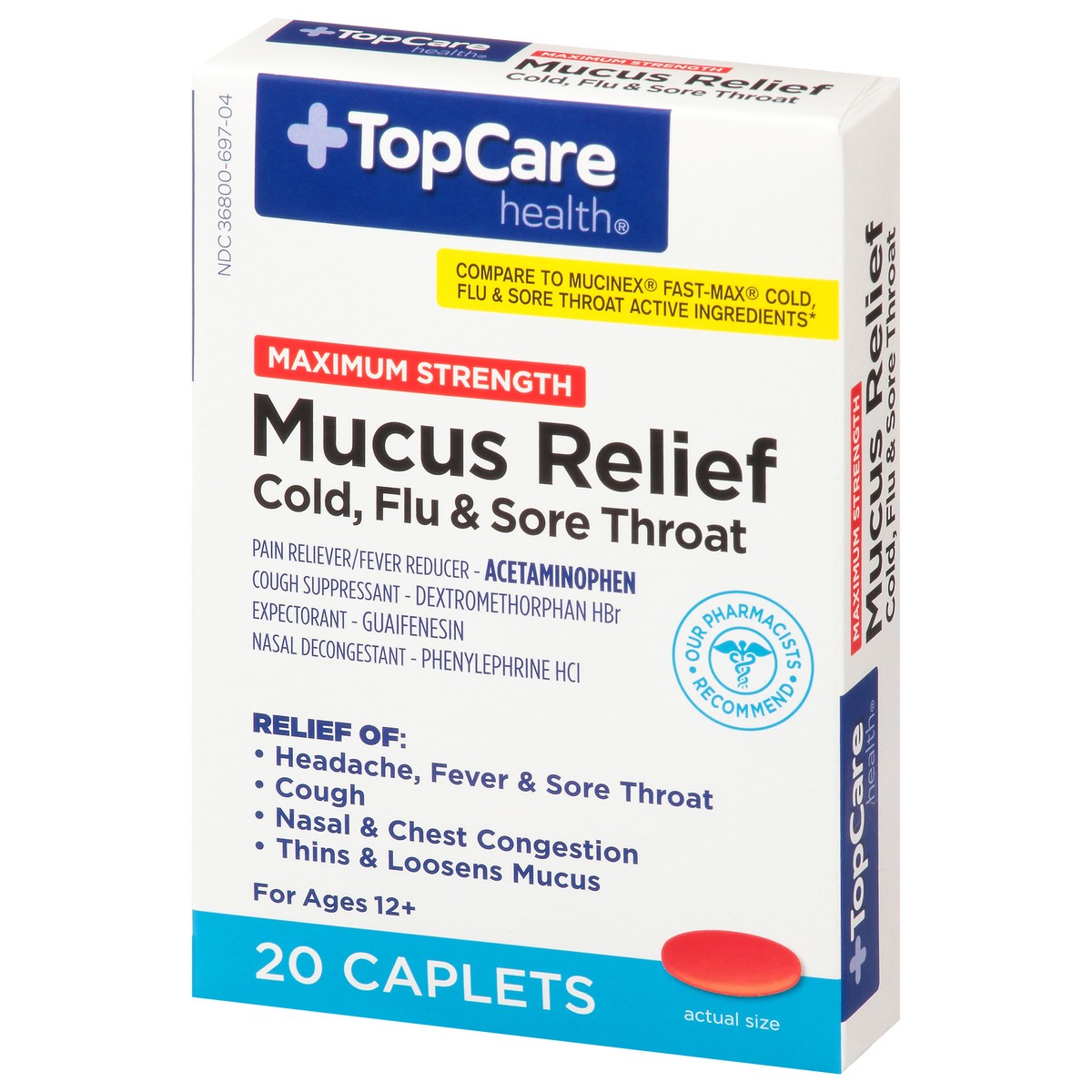 slide 2 of 9, TopCare Mucus Relief Cold Flu Sinus, 20 ct