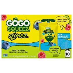 Gogo Squeez Slymez, Blue Raspberry Fruit Gel On The Go, No Sugar Added, 10-3.5 Oz Pouches