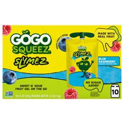 Gogo Squeez Slymez, Blue Raspberry Fruit Gel On The Go, No Sugar Added, 10-3.5 Oz Pouches