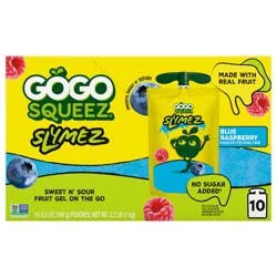 Gogo Squeez Slymez, Blue Raspberry Fruit Gel On The Go, No Sugar Added, 10-3.5 Oz Pouches