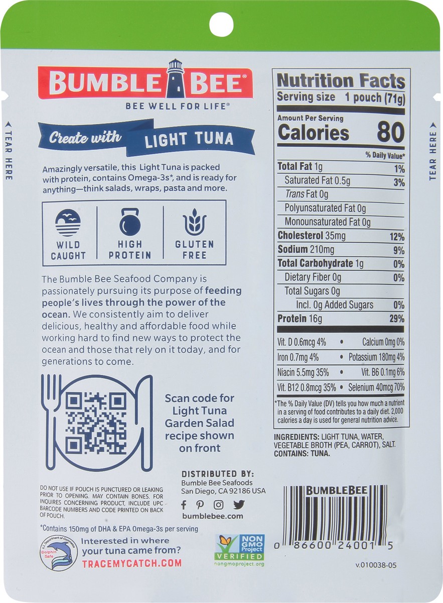 slide 4 of 9, Bumble Bee Light Tuna in Water, 2.5 oz Pouch, 2.5 oz