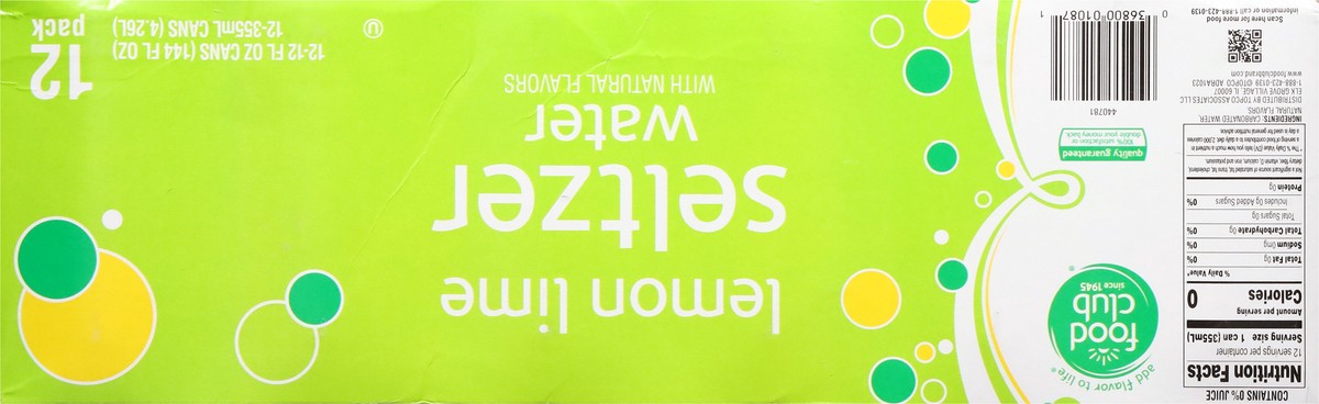 slide 2 of 14, Food Club Lemon Lime Seltzer Water Can - 12 ct, 12 ct