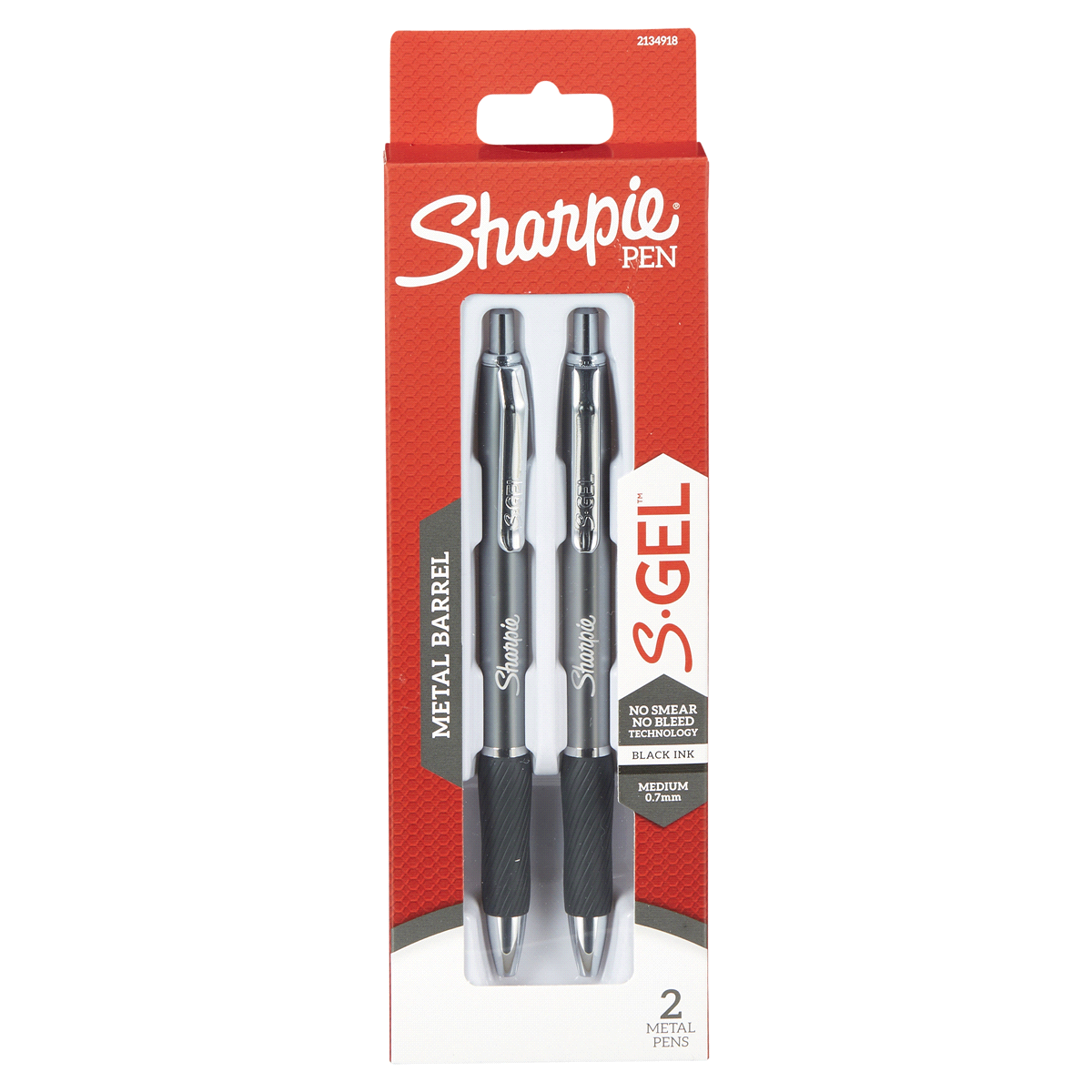 slide 1 of 29, Sharpie S-Gel Metal Barrel Gel Pens, Medium Point, 0.7 Mm, Gunmetal Barrel, Black Ink, Pack Of 2 Pens, 2 ct