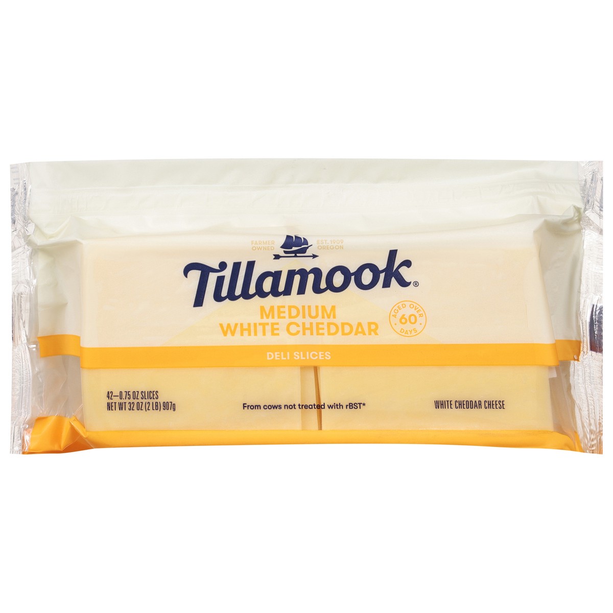 slide 1 of 6, Tillamook Medium White Cheddar Cheese Slices 42 - 0.75 oz Slices, 42 ct