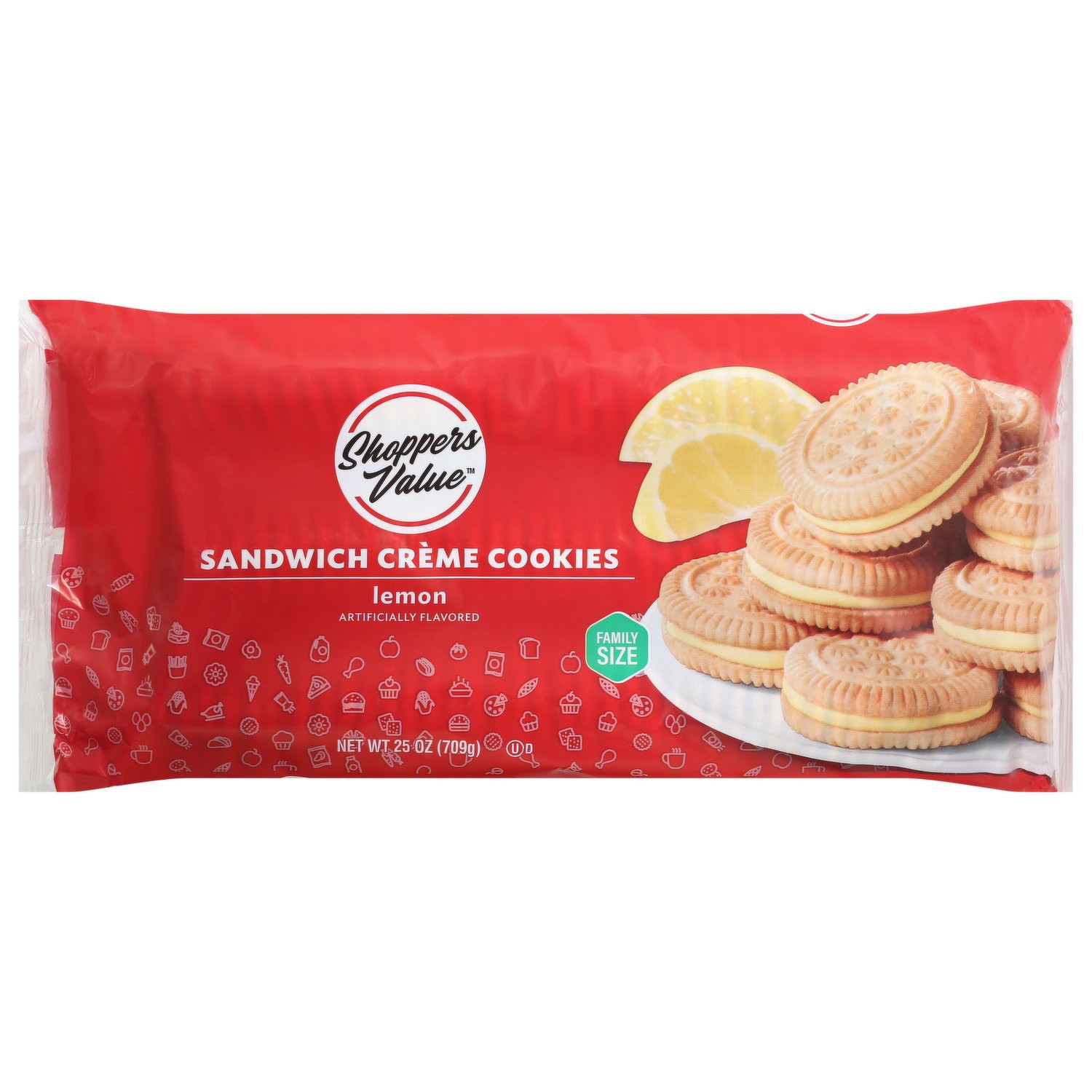 slide 1 of 1, Shoppers Value Lemon Sandwich Creme Cookies, 25 oz