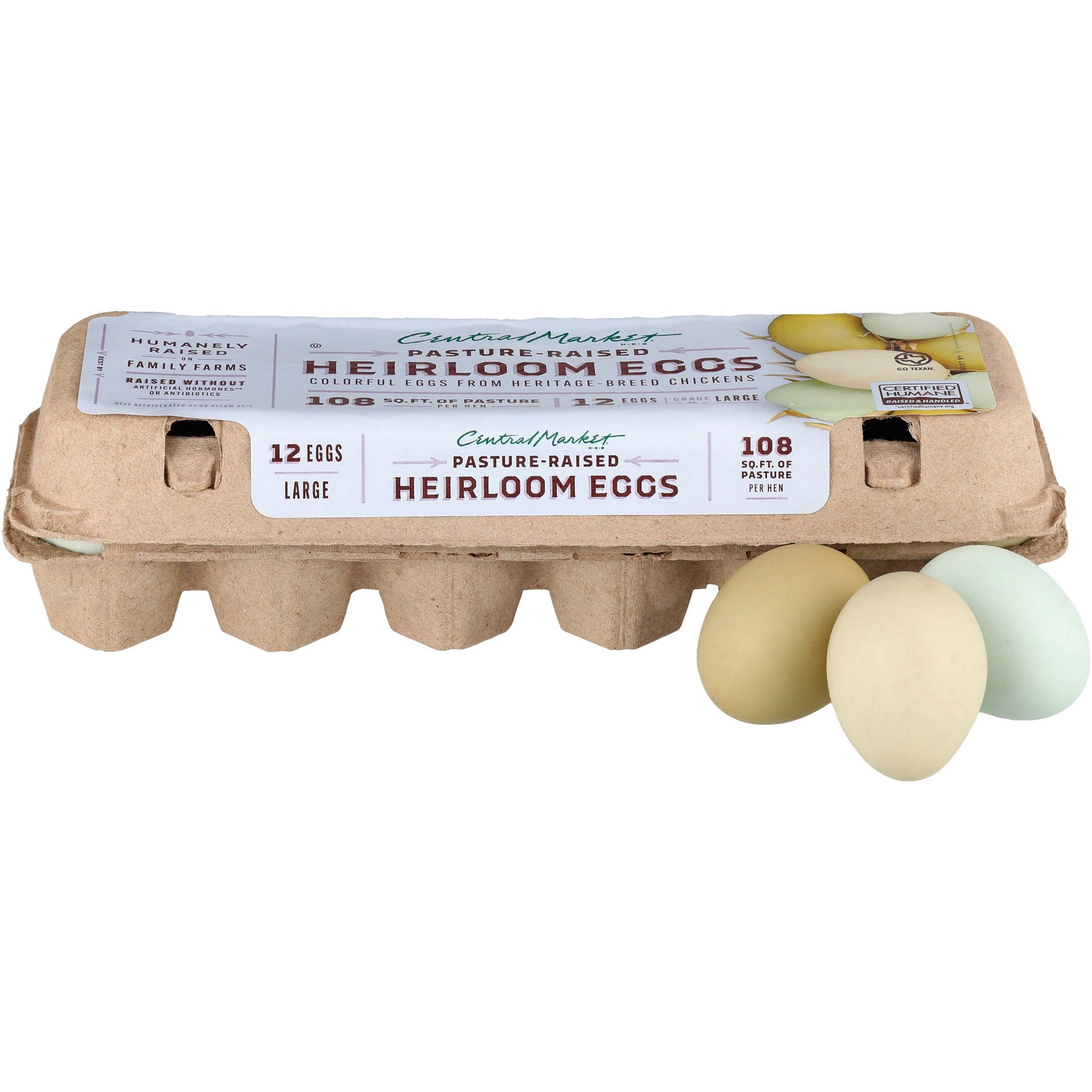 slide 1 of 1, Central Market Pasture-Raised Heirloom Colorful Large Grade A Eggs, 12 ct