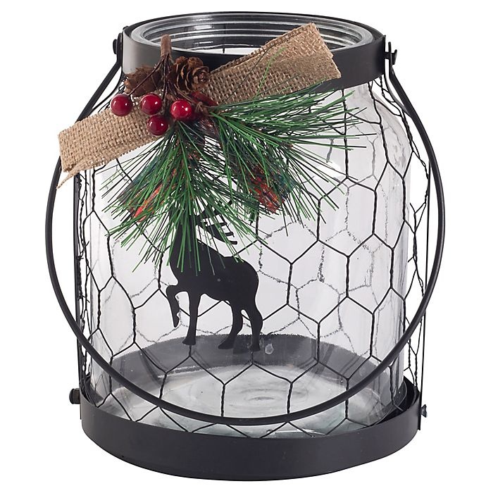 slide 1 of 2, Bee & Willow Home Small Reindeer and Wire Hurricane Glass Candle Holder, 1 ct