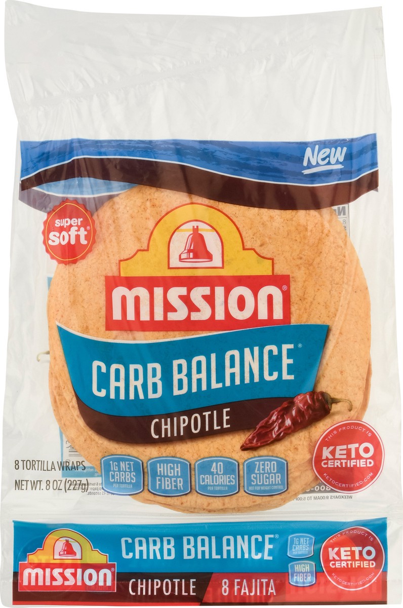 slide 10 of 13, Mission Carb Balance Chipotle Flour Tortillas, Fajita Size, 8 Count, 8 ct