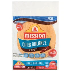 Mission Carb Balance Chipotle Flour Tortillas, Fajita Size, 8 Count