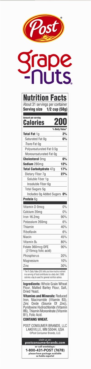 slide 3 of 14, Post Grape-Nuts Cereal, Original Grape-Nuts Breakfast Cereal, Low Fat, High Fiber, Kosher - 64 oz, 64 oz
