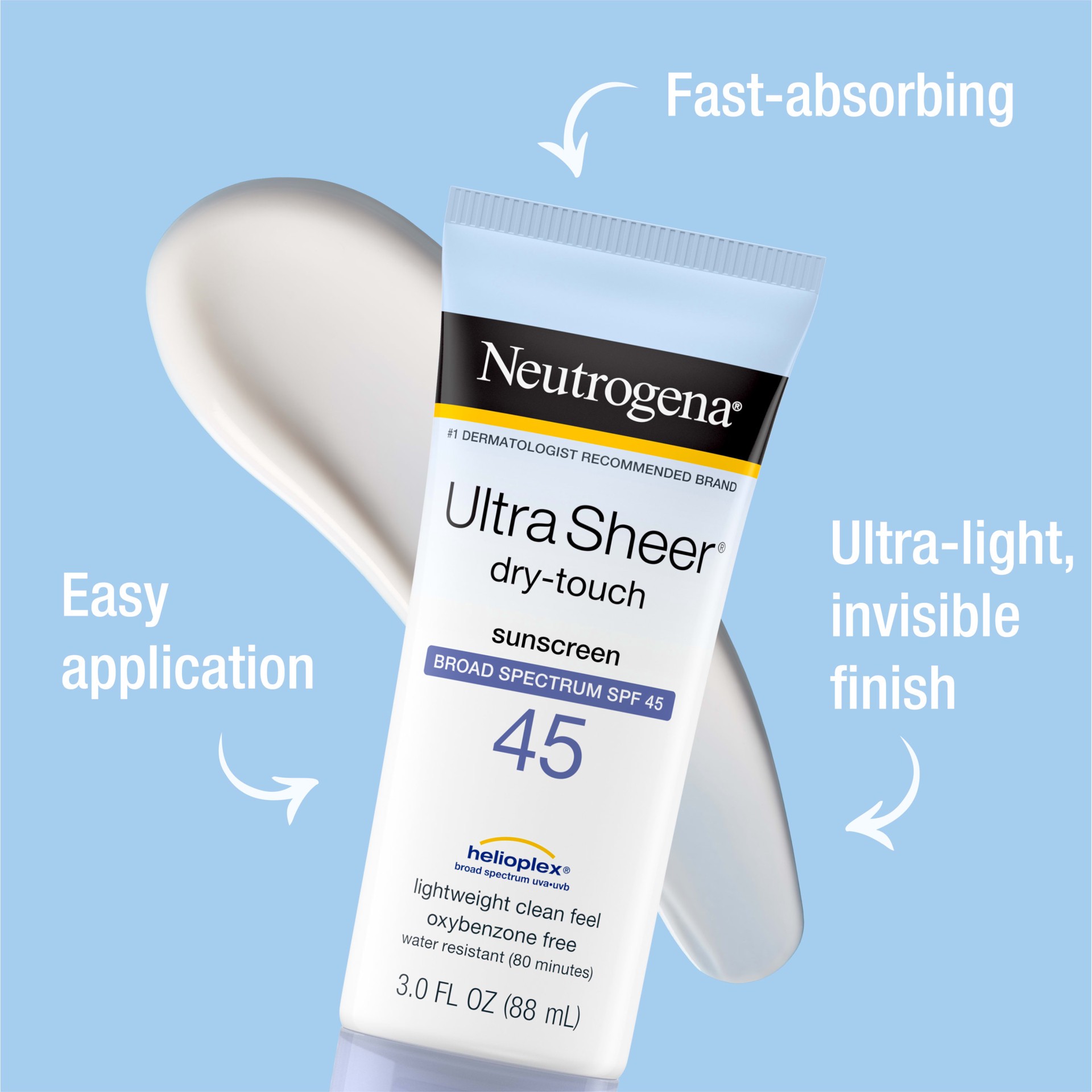 slide 5 of 5, Neutrogena Ultra Sheer Dry-Touch Sunscreen Lotion, Broad Spectrum SPF 45 UVA/UVB Protection, Lightweight Water Resistant Face & Body Sunscreen, Travel Size, Twin Pack, 2 x 3 fl. oz, 6 fl oz