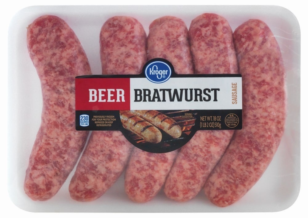 slide 1 of 1, Kroger Beer Bratwurst Sausages, 18 oz