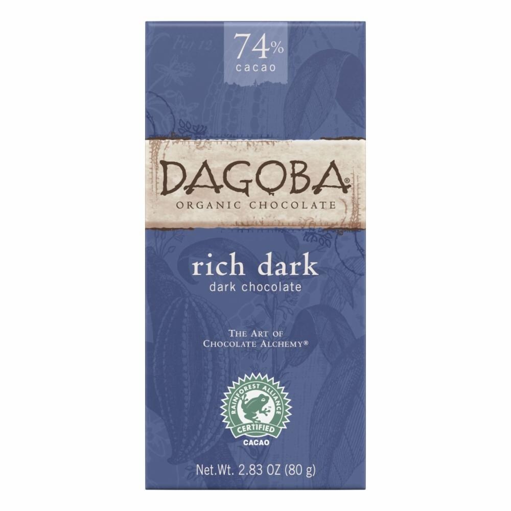 slide 1 of 1, DAGOBA Organics DAGOBA Organic Rich Dark Chocolate Bar, 2.83 oz