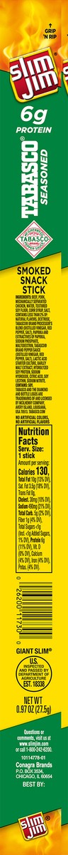 slide 2 of 7, Slim Jim Giant Smoked Meat Sticks, Tabasco Flavor, 6g Protein Per Stick, 0.97 oz., 24 ct