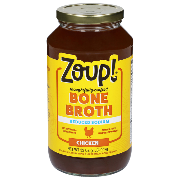 slide 1 of 1, Zoup! Reduced Sodium Chicken Bone Broth 32 oz, 32 oz
