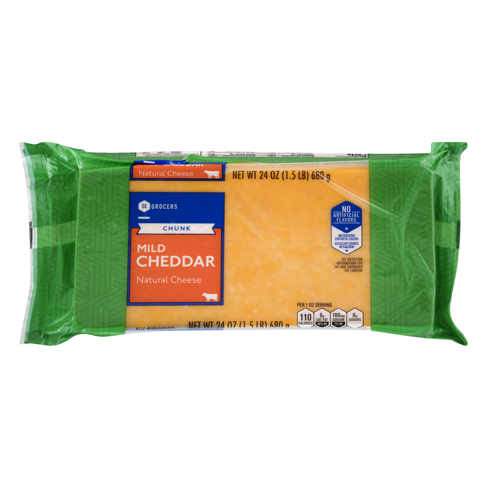 slide 1 of 1, SE Grocers Chunk Mild Cheddar Natural Cheese - 24 oz, 24 oz