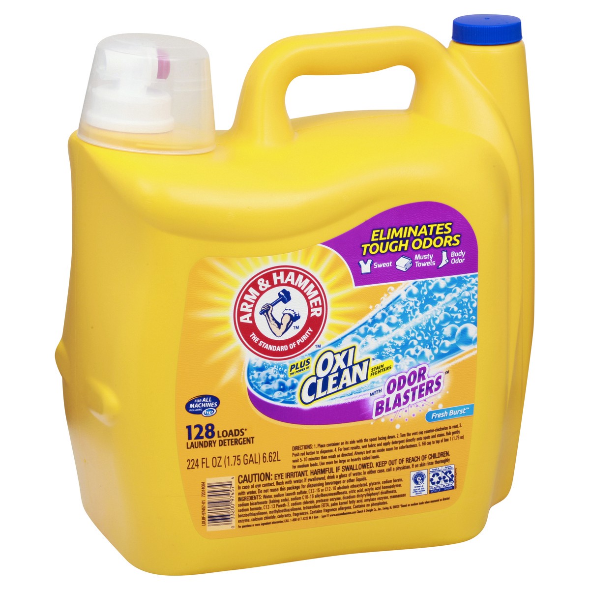 slide 8 of 9, Arm & Hammer Plus OxiClean Odor Blasters Fresh Burst, 128 Loads Liquid Laundry Detergent, 224 Fl oz, 224 fl oz