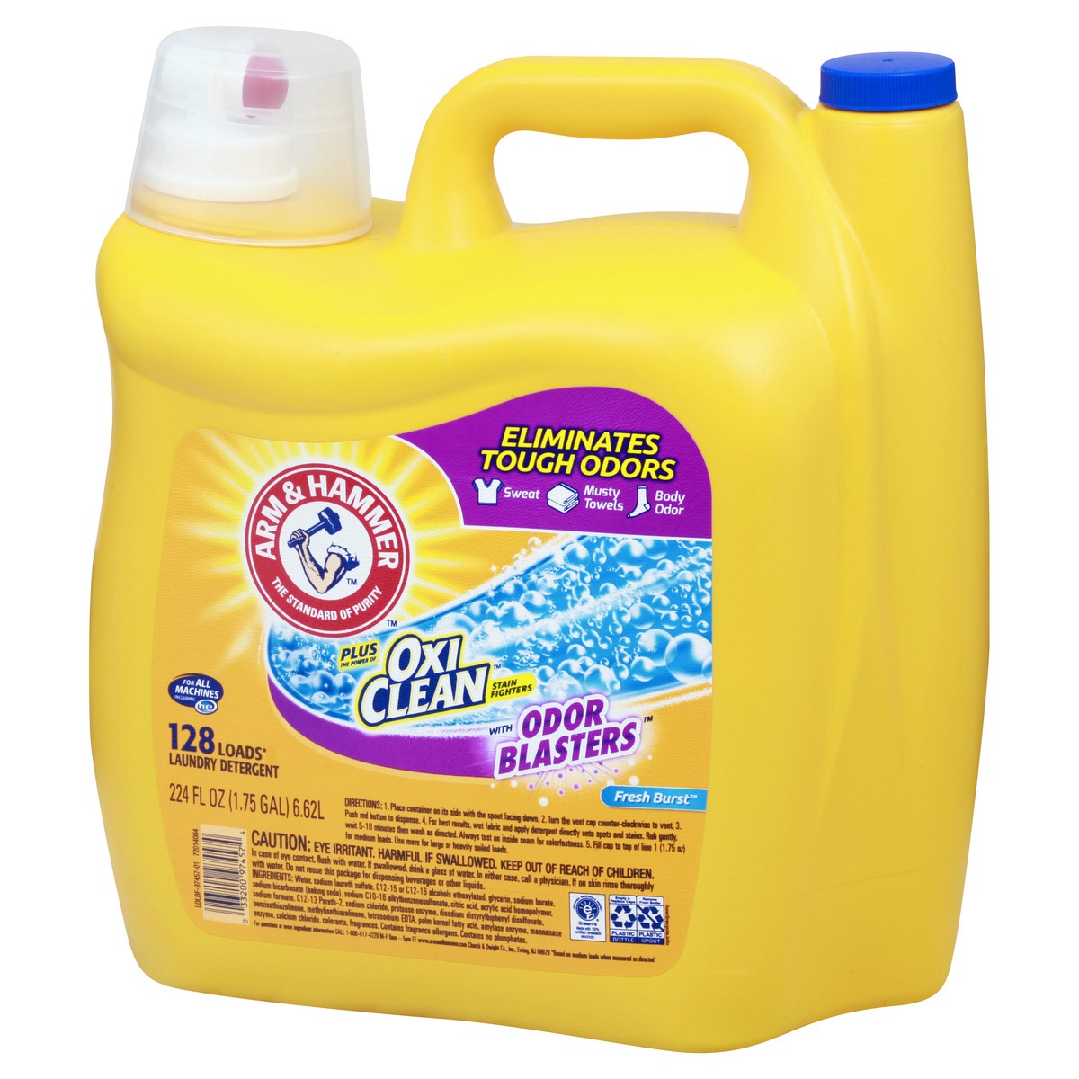 slide 7 of 9, Arm & Hammer Plus OxiClean Odor Blasters Fresh Burst, 128 Loads Liquid Laundry Detergent, 224 Fl oz, 224 fl oz