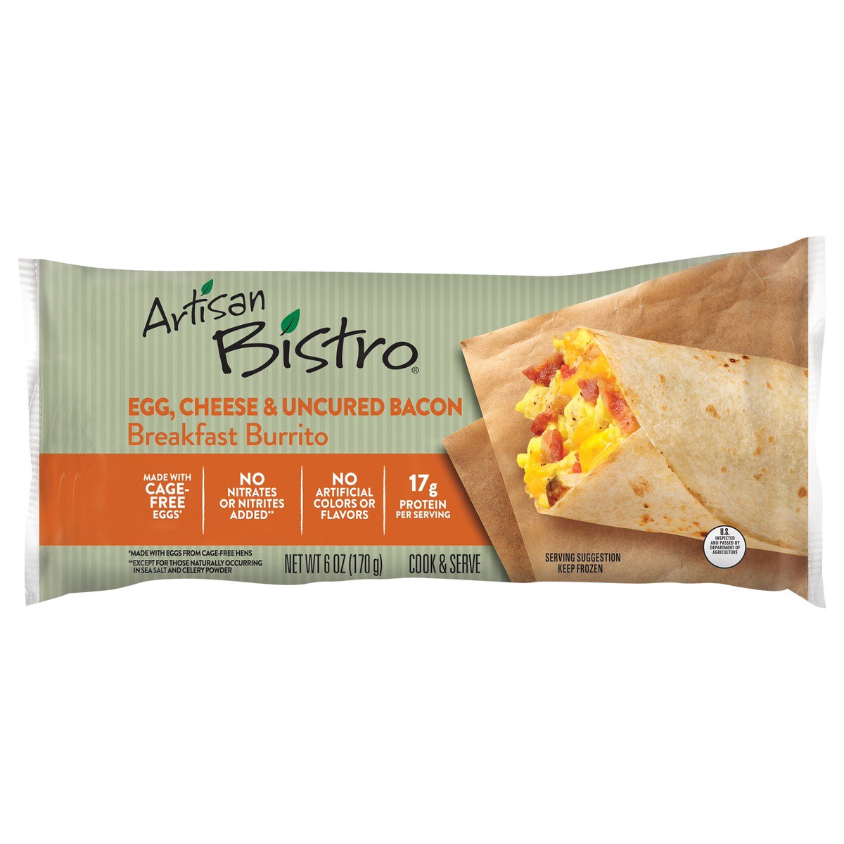 slide 1 of 8, Artisan Bistro Egg, Cheese & Uncured Bacon Burrito, 6 oz