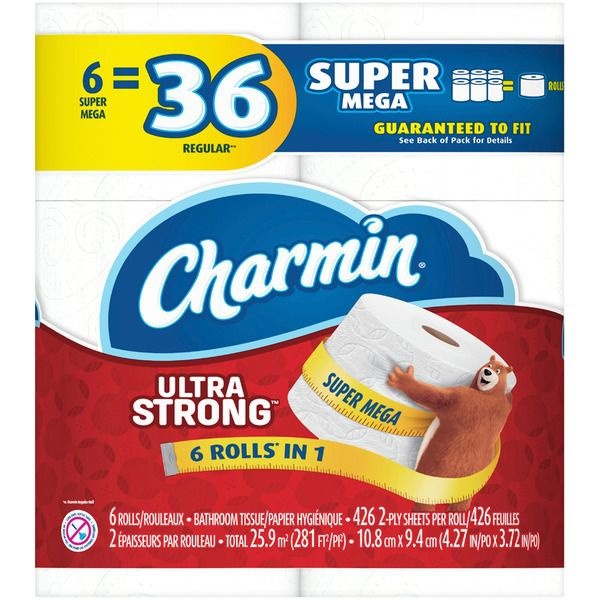 slide 1 of 1, Charmin Ultra Strong Super Mega Roll Toilet Paper, 6 ct