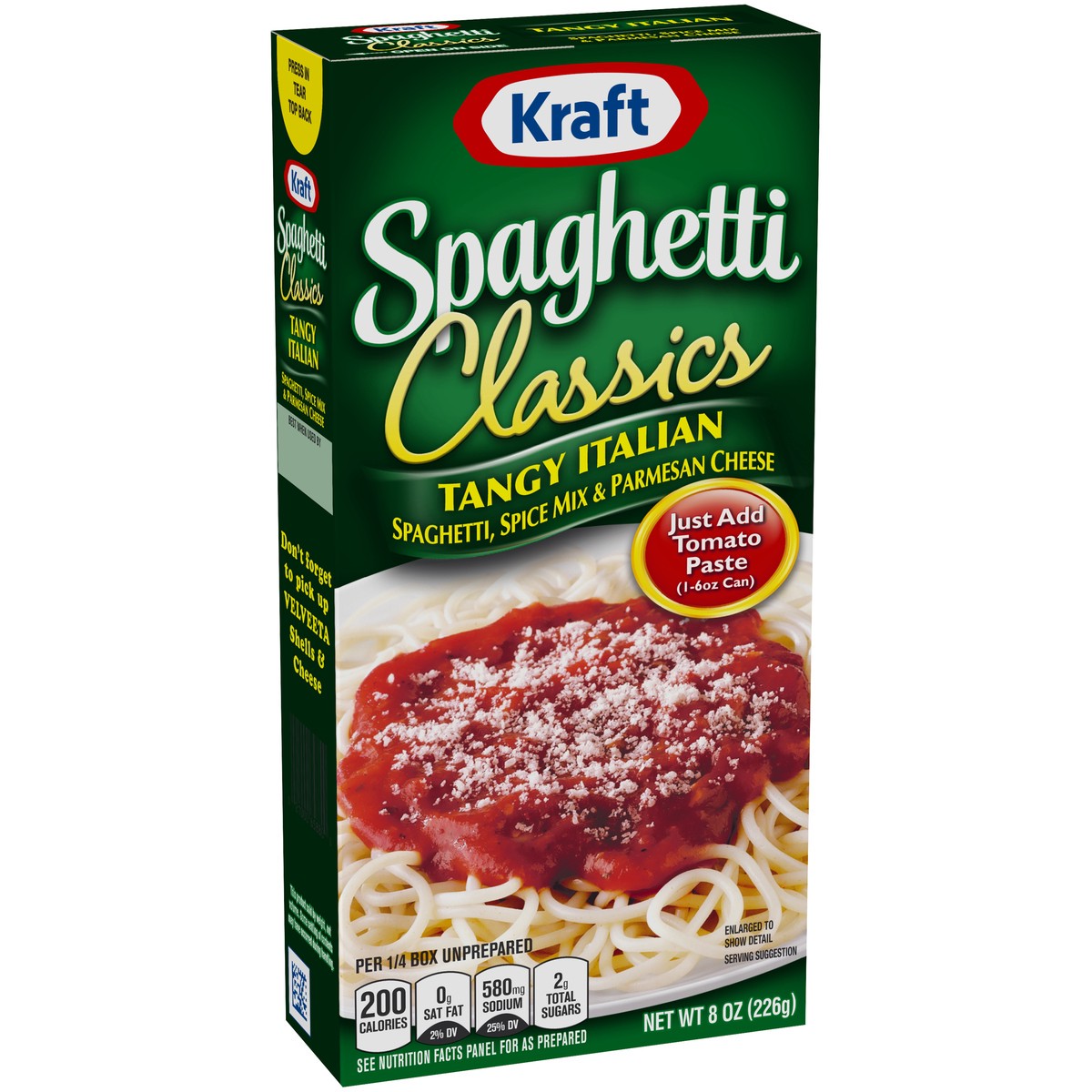 slide 9 of 14, Kraft Spaghetti Classics Tangy Italian Spaghetti, Spices, & Parmesean Cheese Meal Mix, 8 oz Box, 8 oz
