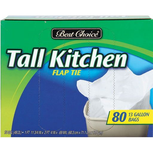 slide 1 of 1, Best Choice Tall Kitchen Bags Flap Tie, 80 ct; 13 gal