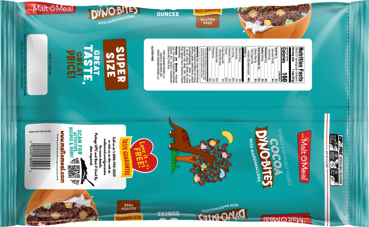 slide 7 of 7, Malt-O-Meal Cocoa Dyno Bites with Marshmallows Gluten Free Breakfast Cereal, 30 OZ Bag, 30 oz