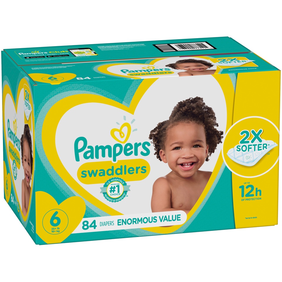 slide 2 of 3, Pampers Swaddlers Diapers, Size 6 (35+ lbs), 84 Count, Ultra Absorbent Disposable Infant Diaper, 84 ct